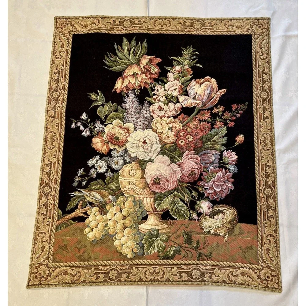 Vtg Flemish Tapestry Wall Hanging Floral Still Life Brussels Bouquet Belgium